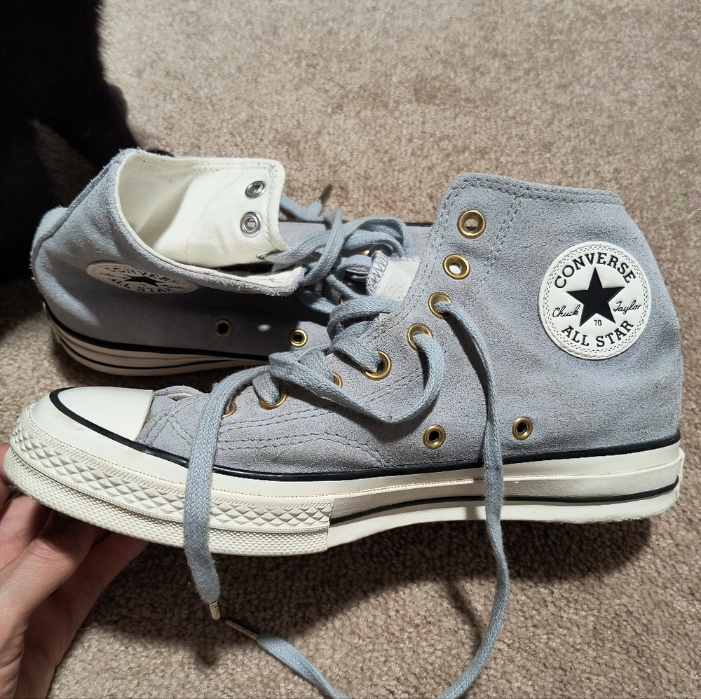 Converse Light Gray/Purple High-Tops with Gold Accents